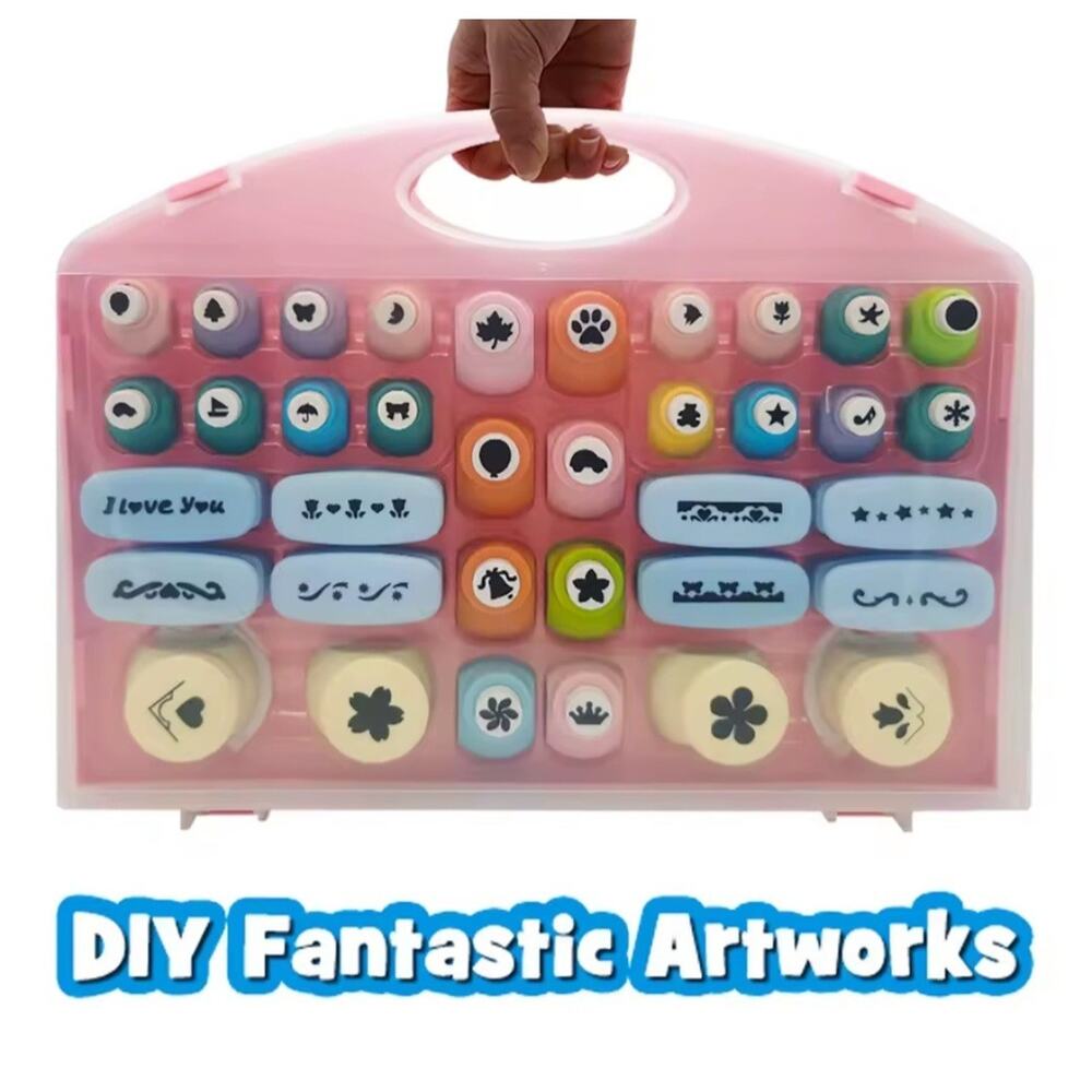 Jef 36 Piece Paper Craft Punch Set with Case with Corners shapes and Borders